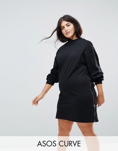 Трикотажное платье оверсайз с молниями ASOS CURVE - Черный