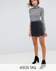 Выбеленная черная джинсовая мини-юбка с запахом ASOS TALL - Черный