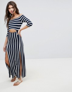 Платье макси в полоску с открытыми плечами ASOS - Мульти