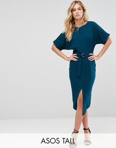 Тканое платье миди с D-образным кольцом ASOS TALL - Зеленый