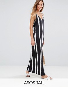 Платье макси в размытую полоску с V-образным вырезом ASOS TALL - Мульти