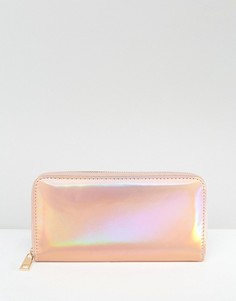 Кошелек с круговой молнией и голографической отделкой New Look - Розовый