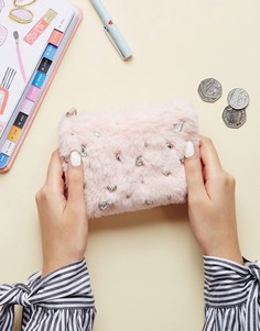 Кошелек с молнией и отделкой из искусственного меха New Look - Розовый