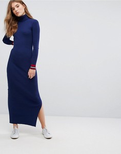Длинное трикотажное платье с отворачивающимся воротом Tommy Hilfiger Denim - Синий