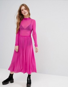 Сетчатое платье с воротником-стойкой Monki - Розовый