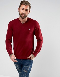 Бордовый джемпер с V-образным вырезом и логотипом Abercrombie &amp; Fitch - Красный