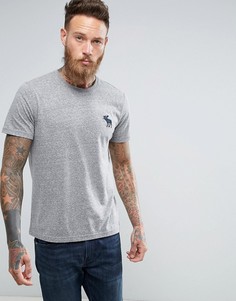 Серая меланжевая футболка слим с круглым вырезом и крупным логотипом Abercrombie &amp; Fitch - Серый