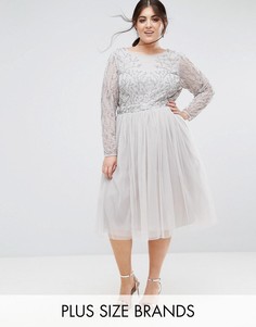 Декорированное короткое приталенное платье с юбкой из тюля Lovedrobe Luxe - Серый
