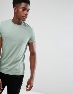 Зеленая футболка с круглым вырезом и отворотами на рукавах ASOS - Зеленый