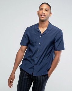 Темно-синяя рубашка с отложным воротником из ткани с добавлением шелка Kiomi - Темно-синий