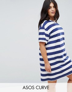 Платье-футболка в полоску с отворотами на рукавах ASOS CURVE Ultimate - Мульти