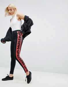 Черные выбеленные джинсы с надписью Motorcross ASOS RIDLEY - Черный