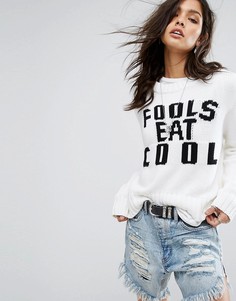 Вязаный джемпер с надписью Fools Eat Cool One Teaspoon - Белый