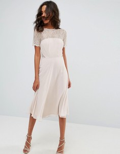Платье миди с кружевными вставками ASOS - Бежевый