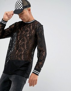 Длинный кружевной лонгслив ASOS - Черный