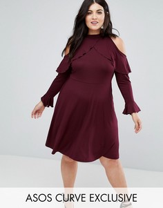 Свободное платье мини с оборкой ASOS CURVE - Фиолетовый
