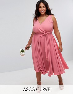 Платье миди с бантом ASOS CURVE WEDDING - Розовый