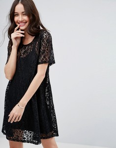 Кружевное платье-футболка мини ASOS - Черный