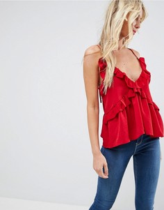 Топ с оборками и глубоким вырезом ASOS - Красный