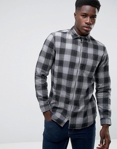 Рубашка классического кроя в клетку с молнией Jack & Jones Originals - Серый