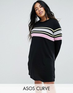 Свободное вязаное платье в полоску ASOS CURVE - Мульти