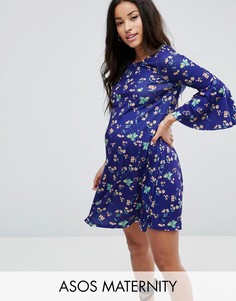 Свободное платье с V-образным вырезом на спине и цветочным принтом ASOS Maternity - Мульти