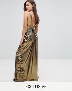 Платье макси с V-образным вырезом и плиссированными вставками на спине TFNC - Золотой