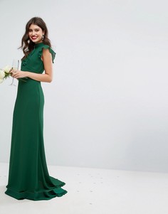 Облегающее шифоновое платье макси с расклешенными рукавами TFNC WEDDING - Зеленый