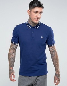Узкое поло с фактурной отделкой на воротнике Fred Perry - Темно-синий