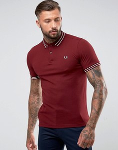 Бордовое облегающее поло с отделкой на воротнике Fred Perry - Красный