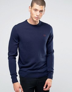 Темно-синий джемпер из мериносовой шерсти с круглым вырезом Fred Perry - Темно-синий