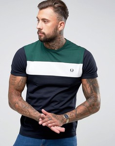 Темно-синяя узкая футболка колор блок в спортивном стиле Fred Perry - Темно-синий