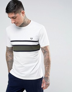 Белая футболка слим в полоску с логотипом на груди Fred Perry - Белый