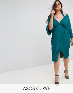 Платье миди с широкими рукавами ASOS CURVE - Зеленый