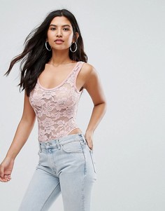 Боди из кружева с кантом и высоким вырезом бедра ASOS - Розовый