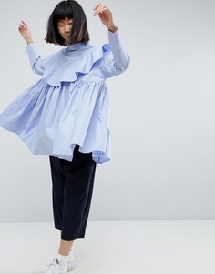Oversize-рубашка с оборками ASOS WHITE - Синий