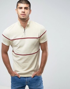 Бежевая махровая футболка с молнией и кантом ASOS - Бежевый