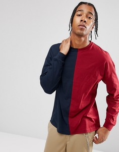 Лонгслив с контрастной передней частью и свободным рукавом ASOS - Темно-синий