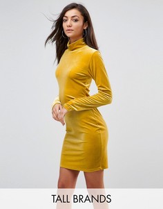 Бархатное облегающее платье с высоким воротом Glamorous Tall - Желтый
