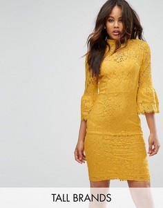 Кружевное платье миди с высоким воротом и двойными оборками на рукавах Paper Dolls Tall - Желтый