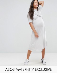 Короткое приталенное платье с короткими рукавами ASOS Maternity - Серый