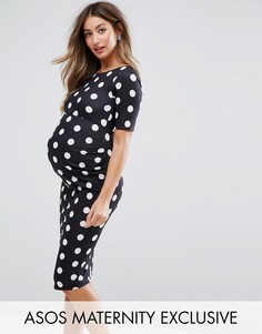 Платье в горошек с вырезом лодочкой и рукавами до локтя ASOS Maternity - Мульти