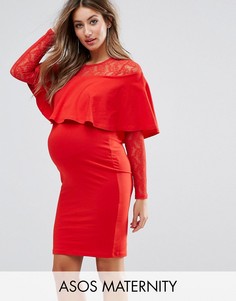 Облегающее платье мини с кружевом и оборками ASOS Maternity - Красный