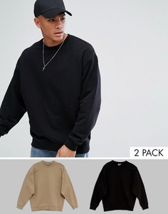 Набор из 2 свободных свитшотов (бежевый/черный) ASOS - СКИДКА - Мульти