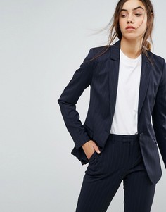 Удлиненный блейзер в тонкую полоску из смешанной шерсти Selected Foxy Lux - Темно-синий