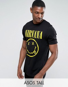 Длинная футболка с принтом Nirvana ASOS TALL - Черный