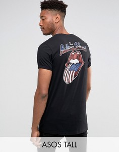 Удлиненная футболка с закатанными рукавами и принтом Rolling Stones ASOS TALL - Черный