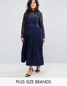 Кружевное платье макси с плиссировкой Little Mistress Plus - Темно-синий