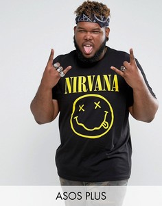 Длинная футболка с принтом Nirvana ASOS PLUS - Черный