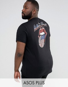 Длинная футболка с закатанными рукавами и принтом Rolling Stones ASOS PLUS - Черный